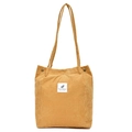 Ginger yellow corduroy tote bag with embroidered feather patch and stylish shoulder strap - Yellow