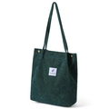 Dark green corduroy tote bag with textured fabric and adjustable metal button strap - Dark Green