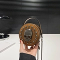 Μίνι στρογγυλή δερμάτινη τσάντα με νεκροκεφαλή, μεταλλικά καρφιά και αλυσίδα σε στυλ punk - Στυλ Νεκροκεφαλής / Κρανίο