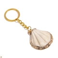 Porte-clés coquillage élégant avec pendentif crème et bordure dorée sur fond blanc pur - 1# (Coquille Blanc Crème)