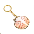 Porte-clés en coquillage naturel avec texture orange et bordure dorée sur fond blanc - 2# (Coquille Saint-Jacques Rouge Blanc)