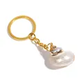 Porte-clés doré avec pendentif en coquillage naturel et perle blanche de plage - 3# (Conque Spirale Blanche)