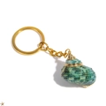 Natural conch shell keychain with green stripes and gold leaf edges on white background - 5# (Green Brown Tapered Shell)
