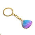 Golden keychain with blue and purple gradient shell pendant and glitter finish - 7# (Blue Purple Gradient Scallop)