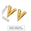 Hammered 18k gold plated V-shaped stainless steel earrings with textured surface - Gold Hammered V-Shape (FYD6141)