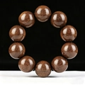 Golden silk sandalwood 10-bead bracelet with deep brown rhinoceros horn pattern - Perfection Style / 25mm*10 Beads