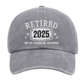 Washed grey cotton baseball cap with Retired 2025 embroidery and stars - One Size / Gray