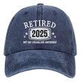 Dark blue washed denim baseball cap with Retired 2025 embroidery and adjustable strap - One Size / Navy Blue