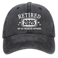 Dark gray washed cotton baseball cap with Retired 2025 white embroidery design - One Size / Black