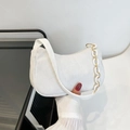 White corduroy underarm bag with decorative acrylic and metal chain strap for women - White