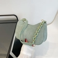 Chic light green corduroy shoulder bag with stylish acrylic and metal link chain - Green