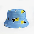 Light blue bucket hat with yellow and black geometric triangle patterns for sun protection - Saint Lucia Triangle Geometric Style