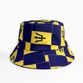 Reversible bucket hat with navy and yellow Barbados trident checkers for sports fans - Barbados Blue Yellow Colorblock Trident Style