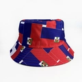 Haiti national flag bucket hat featuring crest and vibrant red and blue print patterns - Haiti Red Blue Colorblock Style