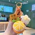 Handgefertigter gestrickter Orangen und Blumen Schlüsselanhänger mit Segensanhänger - Wünsche Werden Wahr (Schlüsselanhänger)
