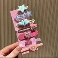 Set de 6 barrettes chic avec formes d'étoiles et de cœurs aux couleurs macaron pour femmes - Style Lettre Cœur et Étoile (Image 3) / Bleu Rose Macaron