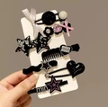 Set de barrettes à cheveux Y2K en métal avec nœuds roses et cœurs en strass brillants - Style Sourire Cœur Nœud Étoile Pailleté (26) / Série Noir Rose Violet