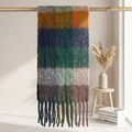 Écharpe épaisse en mohair avec motif à carreaux multicolores et longues franges - N° 13 Bleu Foncé Vert Foncé Orange Gris Carreaux