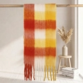 Écharpe épaisse à carreaux en mohair orange et jaune avec de longues franges - N° 17 Rouge Jaune Blanc Carreaux