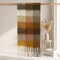 Thick checkered scarf in brown and beige tones with long tassels for women - Brown Beige Khaki Plaid (22#)