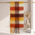 Colorful plaid mohair shawl with thick tassels in warm brown and ginger yellow tones - Coffee Red Green Blue Plaid (30#)