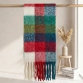 Plaid mohair scarf with red and green color-block patterns and fringe details - Red White Blue Plaid (11#)