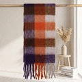 Thick colorful plaid mohair scarf with oversized tassels in purple orange and brown - Purple Orange Coffee Grey Plaid (23#)