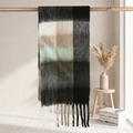 Thick checkered scarf in black, grey and brown gradients with chunky tassels - Black Grey Brown Green Plaid (8#)