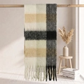 Thick mohair scarf with colorful check pattern and long tassels in beige and grey - Black White Dark Grey Plaid (31#)