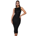 Close-up detail of the shimmering black sequins on this elegant bodycon midi dress - L / Black
