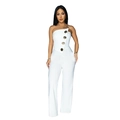 Combinaison bustier blanche élégante avec boutons dorés décoratifs et pantalon large - Blanc