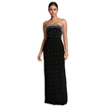 Close-up of the elegant strapless black maxi dress featuring intricate white pearl embellishments - 2XL / Black