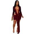 Deep V-neck burgundy bodycon dress featuring waist cut-outs and elegant long ribbons - S / Burgundy