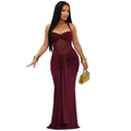 Dunkelrotes Neckholder-Maxikleid mit Mesh-Einsatz und eleganten Falten in Slim Fit - S / Burgunderrot