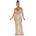 Détail des strass argentés sur le tulle transparent de cette robe de soirée sexy - S / Abricot