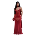 Detail of red sequined dress with mesh fishtail hem and matching neck scarf accessory - S / Red