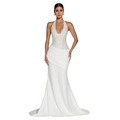 Detail of elegant halter neck dress featuring sequined bodice and mermaid skirt silhouette - S / White (C7642)