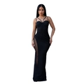 Elegante abito da sera nero con strass scintillanti e inserto in rete velata sul lato - S / Nero