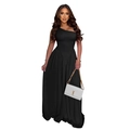 Detail des eleganten schwarzen One-Shoulder-Maxikleids mit gerafftem Oberteil und Rock - S / Schwarz