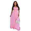 Details des rosa One-Shoulder-Maxikleides mit elegantem Faltenrock und schmaler Taille - S / Rosa