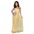 Detail eines eleganten hellgelben One-Shoulder-Maxikleides mit asymmetrischer Taille - S / Gelb