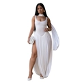Elegantes weißes langes Trägerkleid mit passendem Choker-Schal und Seitenschlitz - S / Weiß