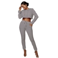Dettaglio di felpa corta e joggers grigi con coulisse e morbido tessuto a maglia - S / Top E Pantaloni / Grigio