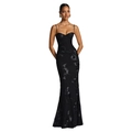 Elegantes schwarzes rückenfreies Maxikleid mit Spaghettiträgern und 3D-Blumenstickerei - S / Schwarz