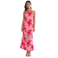 Rückenfreies Bodycon-Kleid in Rosa mit Blumenstickerei und passendem Halstuch - S / Rosenrot