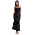 Elegantes schwarzes trägerloses Abendkleid mit Blumenstickerei und Pailletten für Damen - S / Schwarz