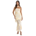 Elegantes rückenfreies Maxikleid in Creme mit Goldstickerei und Tüllsaum für Damen - S / Gelb
