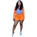Detail view of the soft orange velour fabric on women's casual 3-piece sporty tracksuit - S / Orange