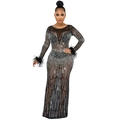 Dettaglio delle maniche in mesh velato con polsini in piuma nera e strass argentati - S / Nero