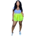 Three-piece women's set with white t-shirt, neon yellow shorts and tied sweatshirt detail - S / Fluorescent Green